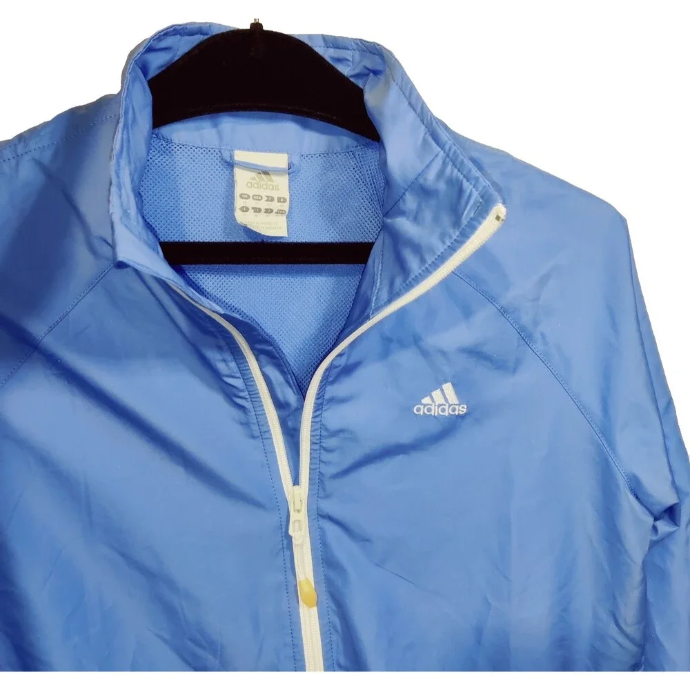 Vintage Y2K Adidas Women's Windbreaker Zip Up Light Weight Blue Size:M
